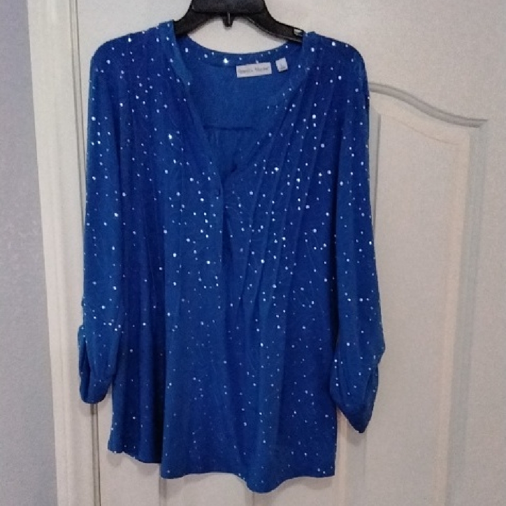 Rebecca Malone Royal Blue Sequin V-Neck Blouse